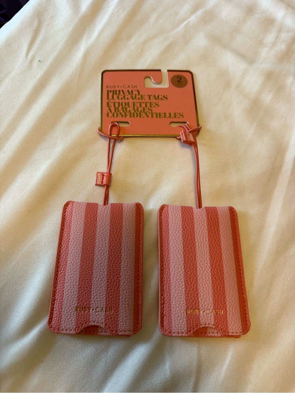 Pink Stripe Luggage Tag Set - 2 Pack